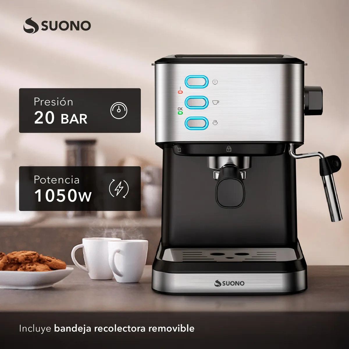 Cafetera Suono 20 Bar Acero Inoxidable 1050w Acero Inoxidable HOG0389ACE - Image 5