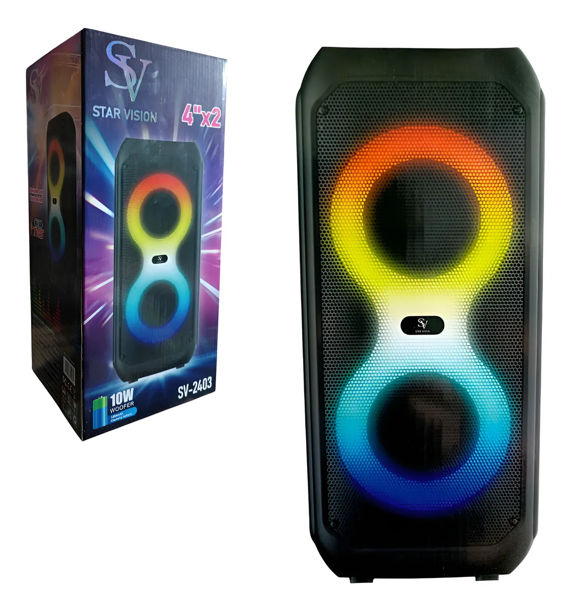 Parlante Con Luz Led Rgb Bluetooth Usb 4'' X40cm Star Vision SV-2403