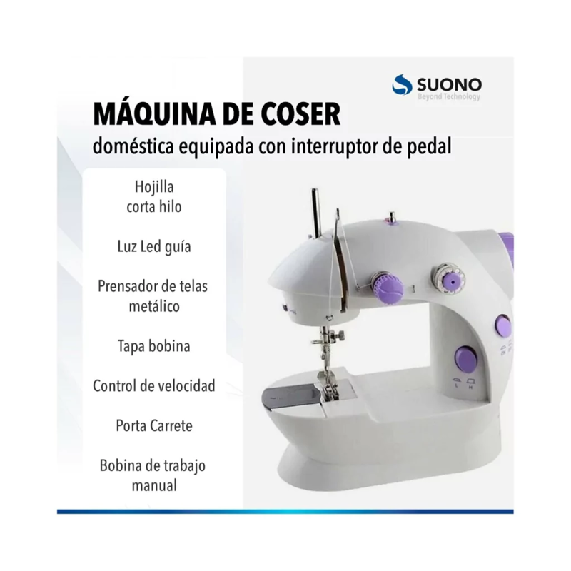Mini Maquina de Coser Suono HOG0054 220V Blanca y Violeta - Image 4