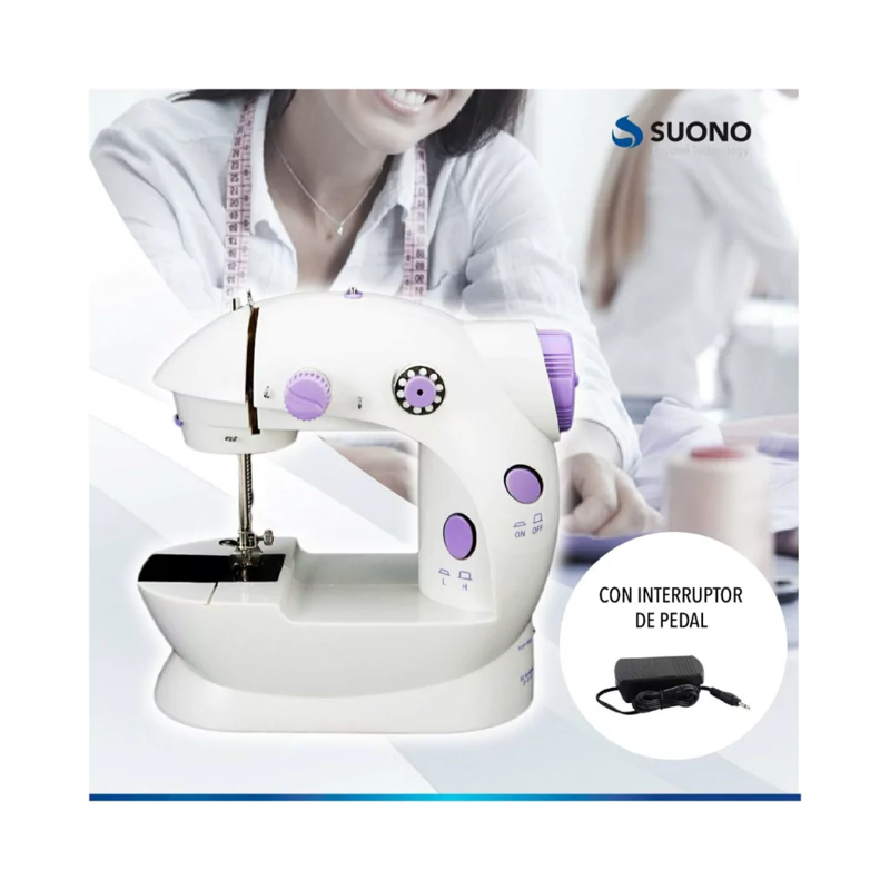Mini Maquina de Coser Suono HOG0054 220V Blanca y Violeta - Image 3