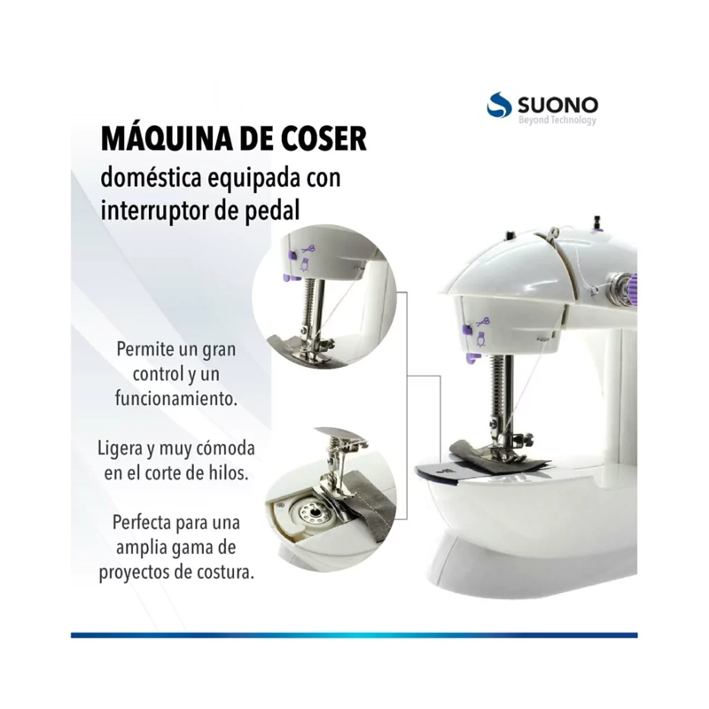 Mini Maquina de Coser Suono HOG0054 220V Blanca y Violeta - Image 2