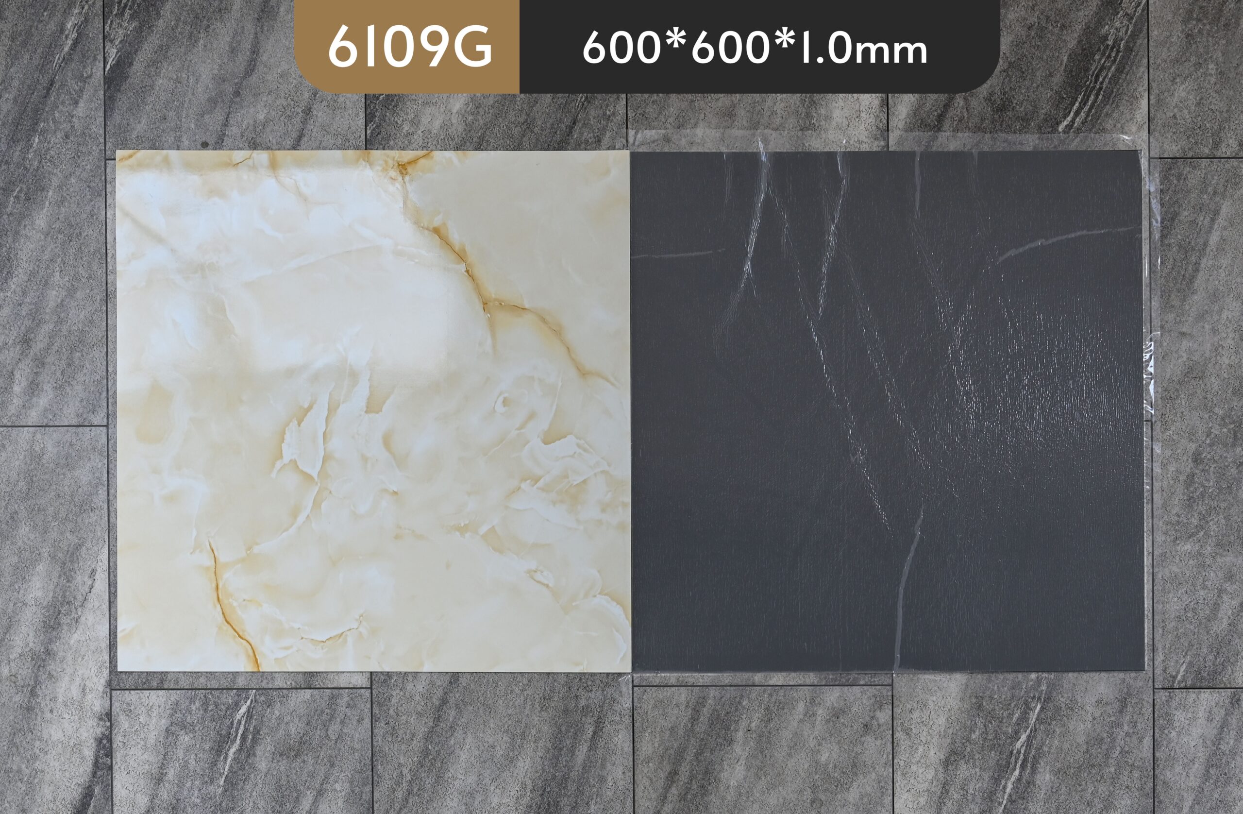 Pisos Vinilo Autoadhesivo Simil Marmol Amarillo Con Blanco 60*60cm PVC 6109G