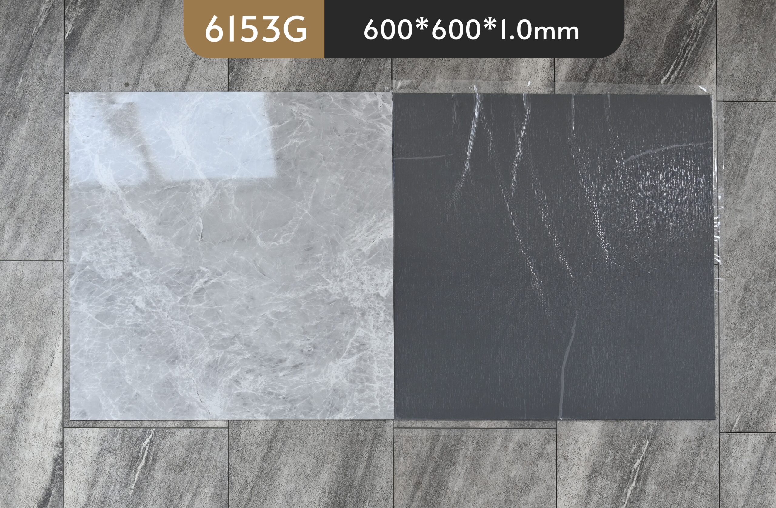 Pisos Vinilo Autoadhesivo Simil Marmol Gris Con Blanco 60*60cm PVC 6153G