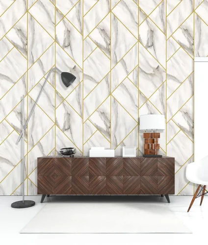 Lamina Vinilo Simil Marmol Blanco Formas Doradas 40*80 BR098L - Image 2