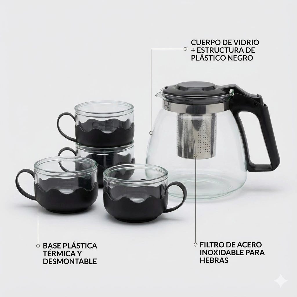 Tetera infusora de 1 litro con 4 tazas de acero inoxidable TEA-001 - Image 2