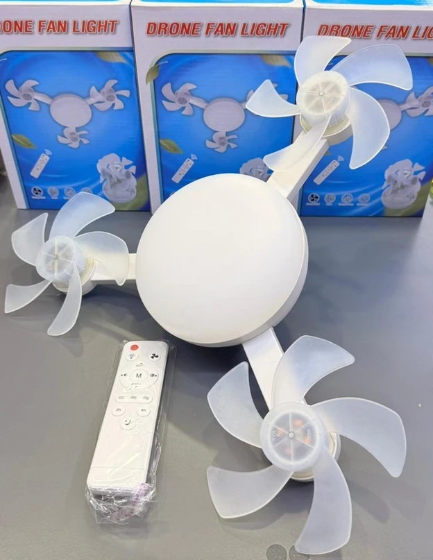 Lampara Colgante De Luz De 3 Cabezas C/ Ventilador Drone Fan - Image 2
