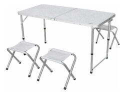 Mesa Plegable Aluminio Camping Playa 120 Cm 4 Sillas Blanco EA-216