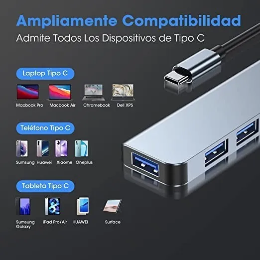 Hub USB 4 en 1 Tipo C con Adaptador USB USB 3.0 Lambo Tech - Image 2