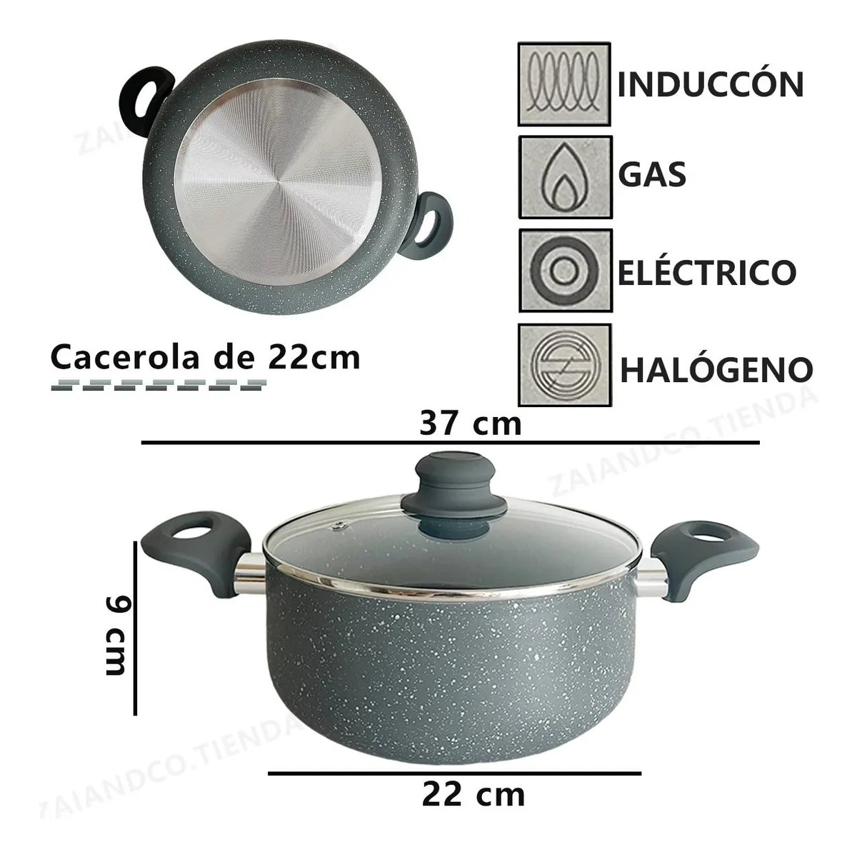 Cacerola Olla Granito Antiadherente 22cm Cool + Baza HS-6008-22cm - Image 3
