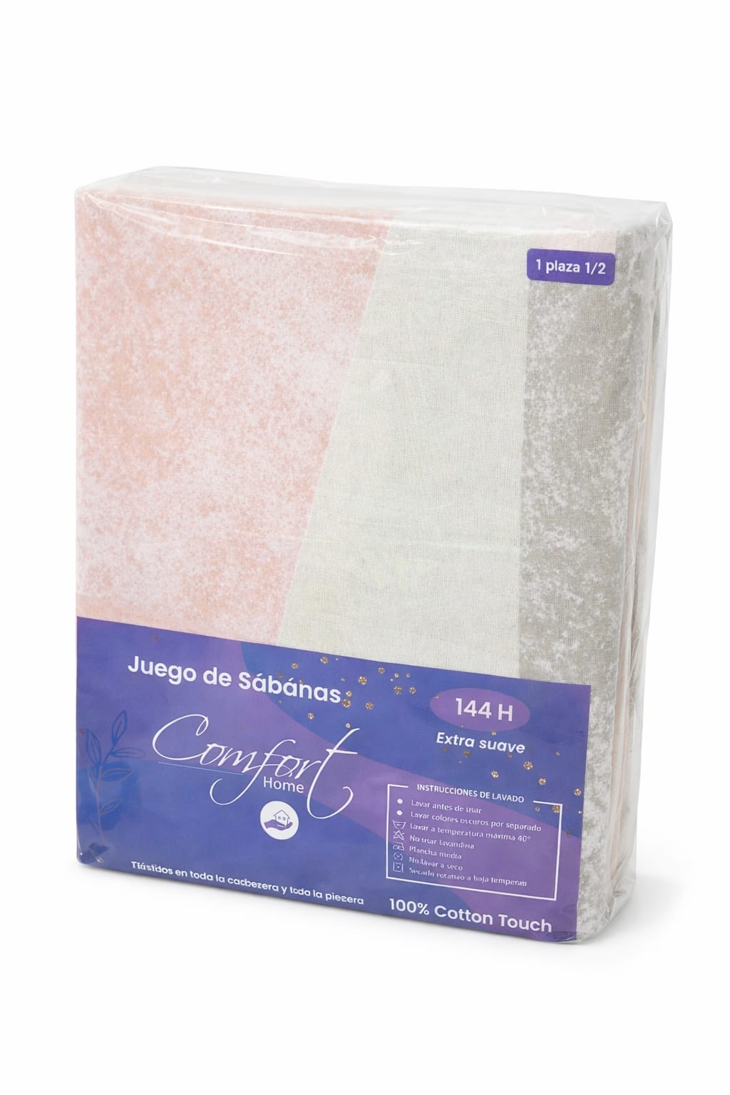 Juego de Sábanas 1 1/2 Plaza Confort Home 144 Hilos Algodón Touch
