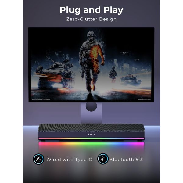 Parlante Barra Sonido Altavoz Havit SK770BT Con RGB Para PC - Image 3