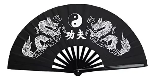 Abanico De Mano Tela Diseño Dragon Rojo/Negro grande 35cm - Image 2