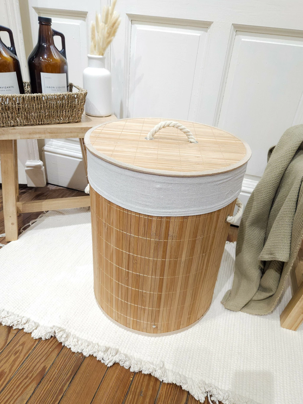 Tacho de Bambu Para Ropa Con Bolsa de Tela 50CM ALTO X 35 - Image 2