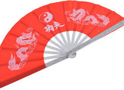 Abanico De Mano Tela Diseño Dragon Rojo/Negro grande 35cm