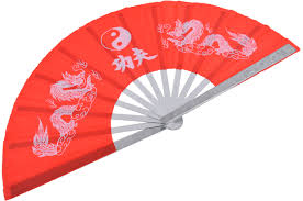 Abanico De Mano Tela Diseño Dragon Rojo/Negro grande 35cm