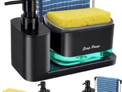 Set Dispensador de Jabon de Cocina con bandeja y Soporte para esponja  HOG0713