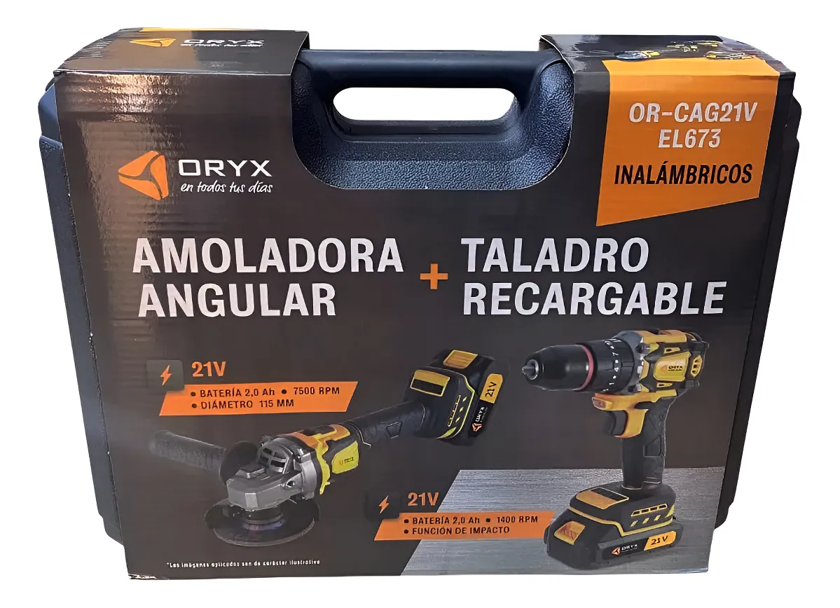 Amoladora Y Taladro EL-CAG21v El673 A Bateria Oryx