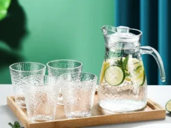 Jarra Cristal Tapa Con 4 Vasos Refrigerador Vidrio 1.5 Lts GT687-10