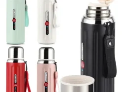 Termo Premium Vacum 800 Ml Acero Inoxidable Agarre Caja Azul con Blanco