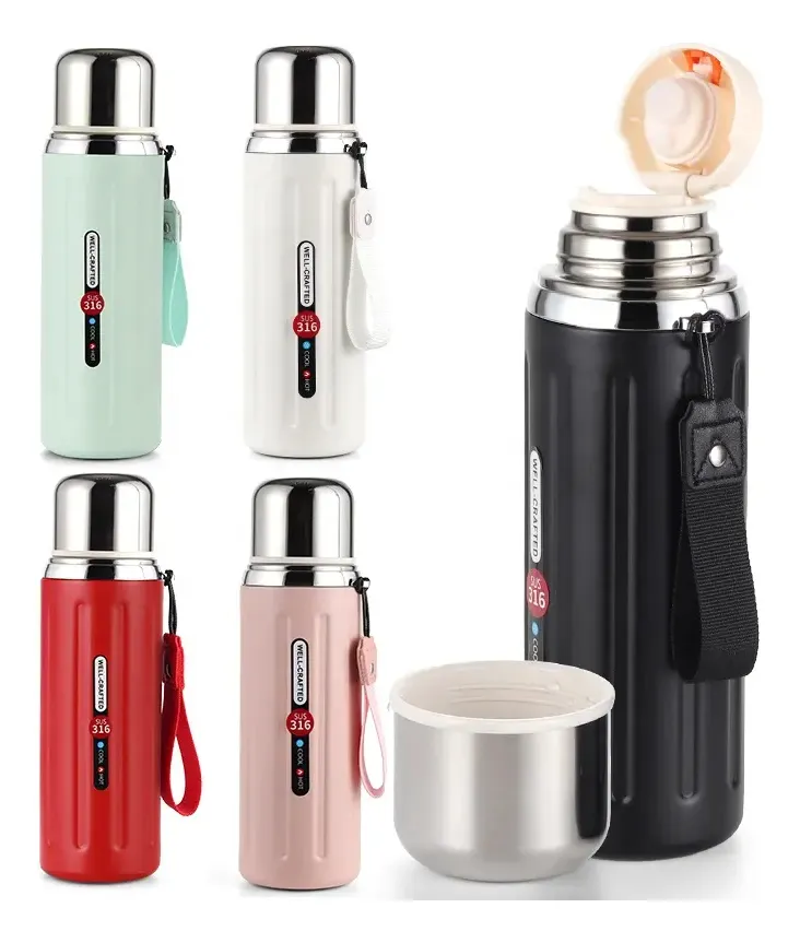 Termo Premium Vacum 800 Ml Acero Inoxidable Agarre Caja Azul con Blanco