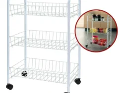 Carrito Organizador Cocina Baño Carro Tres Estantes Ruedas Blanco 63x27cm 201241