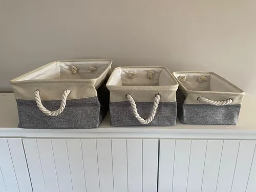 Set X 3 Canastos Organizadores De Tela Impermeables C/manija ACC214 - Image 2