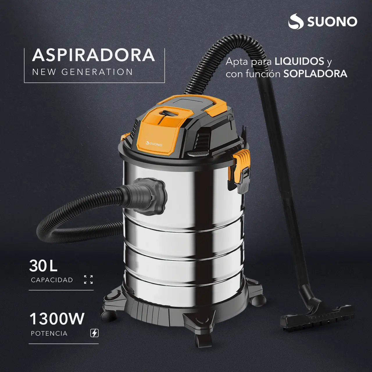 Aspiradora De Tacho Industrial 30 Litros 1300W Sin Bolsa Acero HOG0205 - Image 3