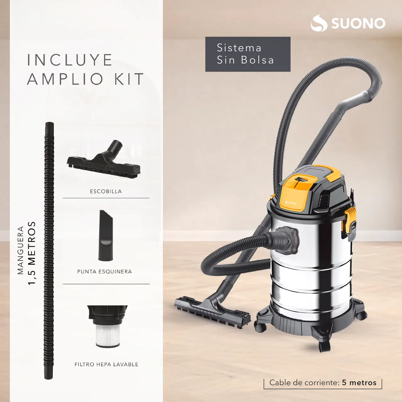 Aspiradora De Tacho Industrial 30 Litros 1300W Sin Bolsa Acero HOG0205 - Image 5