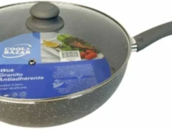 Wok De Granito Antiadherente 26cm Con Tapa Vidrio Cool + Bazar HS6004-26