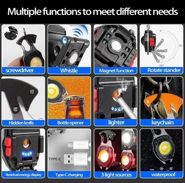 Llavero Linterna Tactica Luz Encendedor Gancho Destornillador W5147 - Image 9
