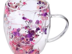 Taza Doble Pared Con Flores Para Bebidas Frias 350ML X-1006