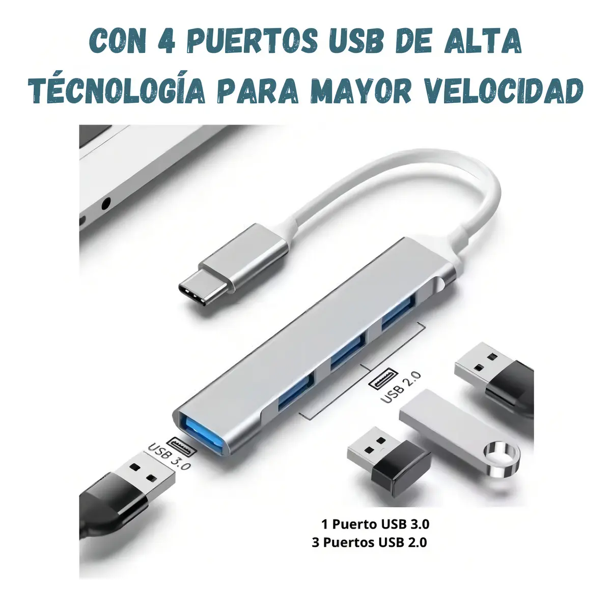 Hub USB Tipo C Audeos 4 Puertos 3.0/2.0 Lambo Tech - Image 3