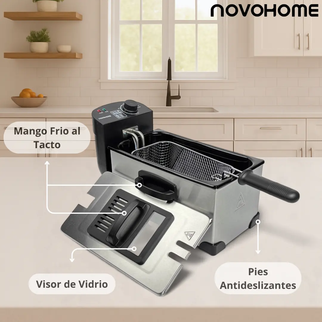 Freidora Eléctrica De Aceite 3 Lts Novohome 2000w Acero Inox NH-FAC30 - Image 3