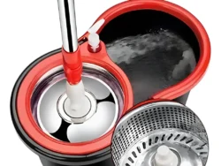 Mopa Balde Centrifugo Escurridor Lampazo Trapeador Spin Negro/Rojo Dinax DXSETMOP Sin dispensador