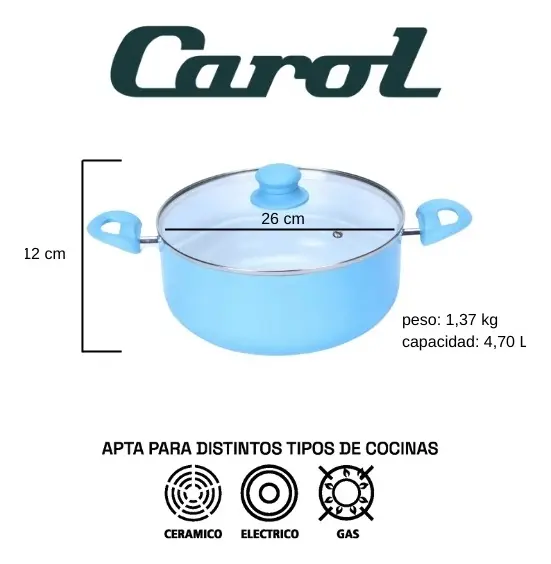 Cacerola 26cm Antiadherente Tapa Vidrio Carol Soft 4726 - Image 2