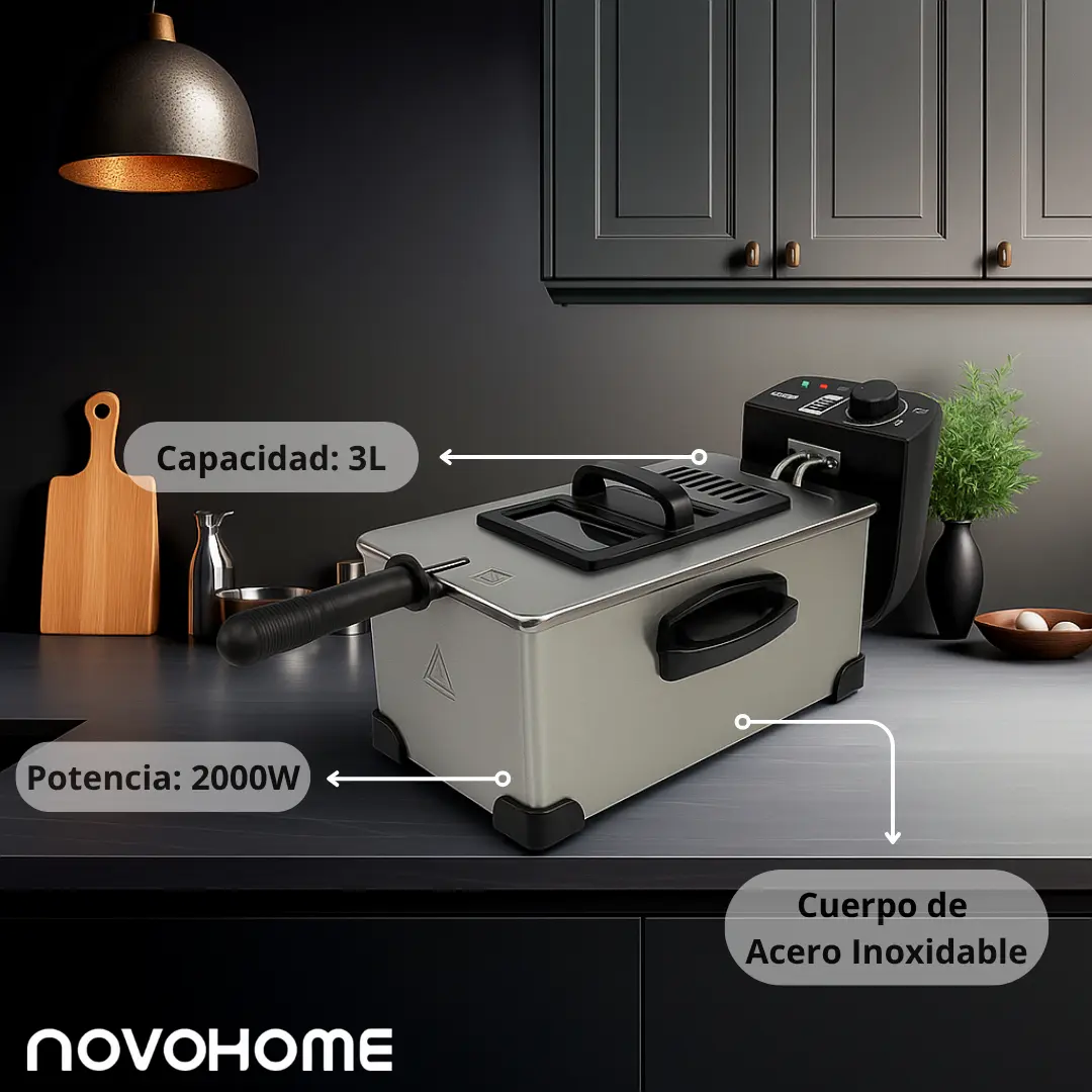 Freidora Eléctrica De Aceite 3 Lts Novohome 2000w Acero Inox NH-FAC30 - Image 4