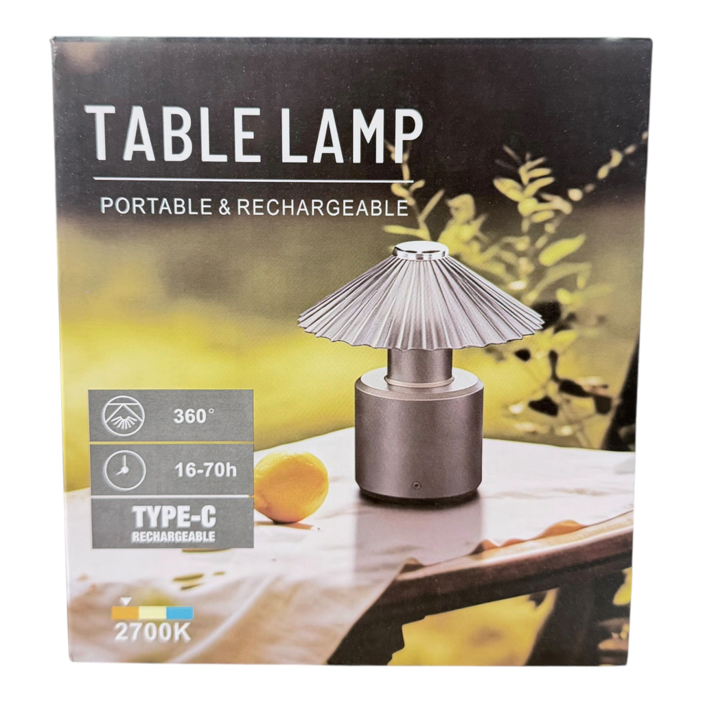 Lampara de Mesa LED Recargable con Pantalla Esmerilada Plisada KM-61008 - Image 5