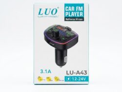 Transmisor FM Bluetooth LUO LU-A43 Cargador Rápido 3.1A y Manos Libres