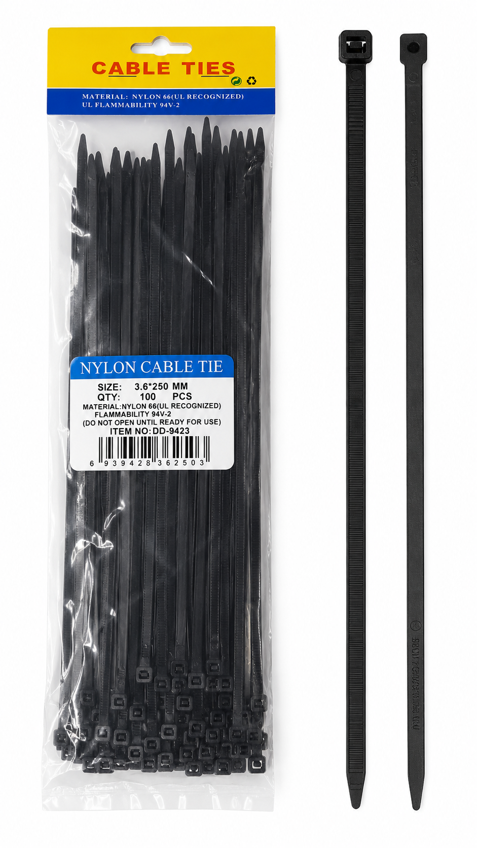 Precinto Nylon Negro De 3.6*250mm 150 PCS
