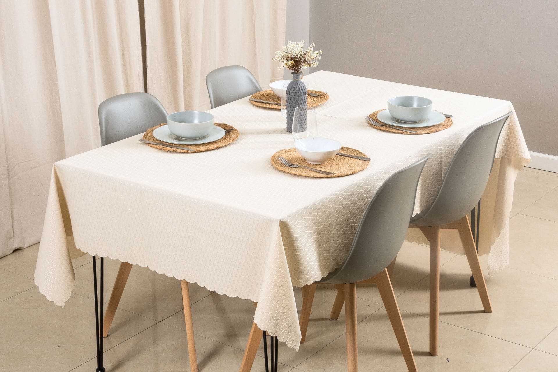 Mantel de Mesa con Tela Jacquard Blanco Paris M5039 1.40x2.00M