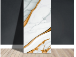 Vinilo Simil Marmol BR079 BLANCO LINEA DORADO GRUESA 40X80