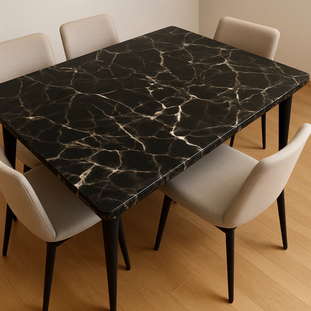Rollo Vinilo Marmol 60cm x 5 Metros Marmolado Veteado Negro 6031