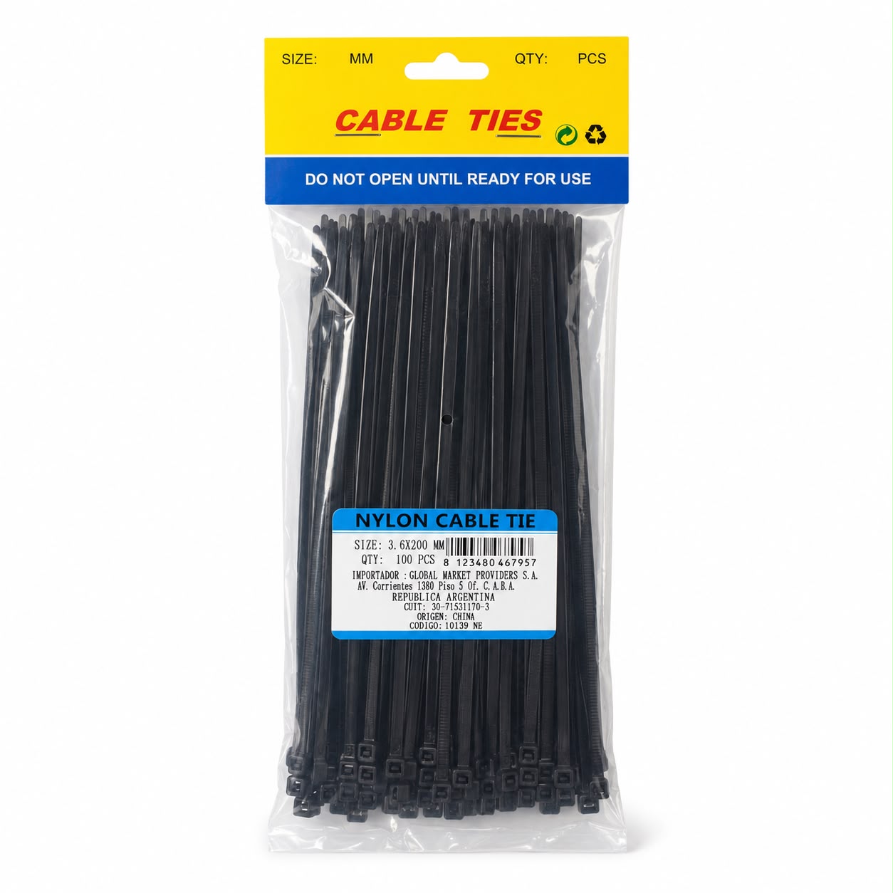 Precinto 3.6x200mm Pack 100pcs Nylon Cable Ties