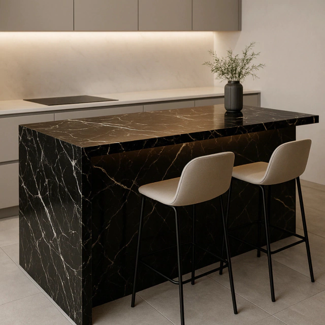 Rollo Vinilo Marmol 60cm x 5 Metros Negro con Blanco 6046