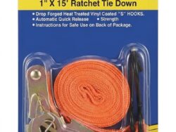 Cinta Correa con Triquete Ganchos 1"x3m Naranja Blister Azul S1172