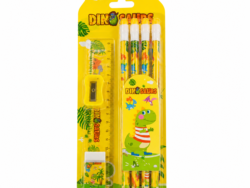 Set 4 Lapices + Tijera + Sacapuntas y Goma Dinosaurs 807