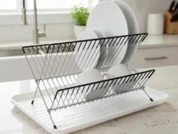 Escurreplatos Tijera Plegable Con Bandeja Cromado Hogar Actual Negro 142450