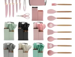 Set Utensilios De Silicona X 19 Piezas Mango Madera JC393 OM
