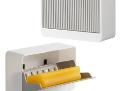 Jabonera Rebatible Autoadhesiva Gris con Blanco Melech-496