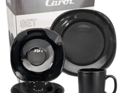Set De Vajilla Vidrio Templado Opal Cuadrado 16 Piezas Carol Negro 64916